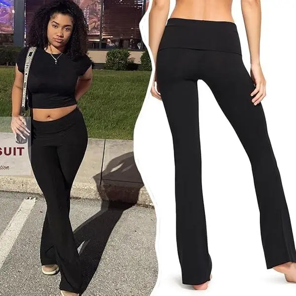 Women's Two-Piece Casual Set: Fitted Short-Sleeve Top with Bell-Bottom Pants