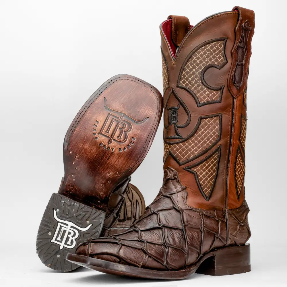 Matte Chocolate Brown Pirarucu Leather Boots - Square Toe