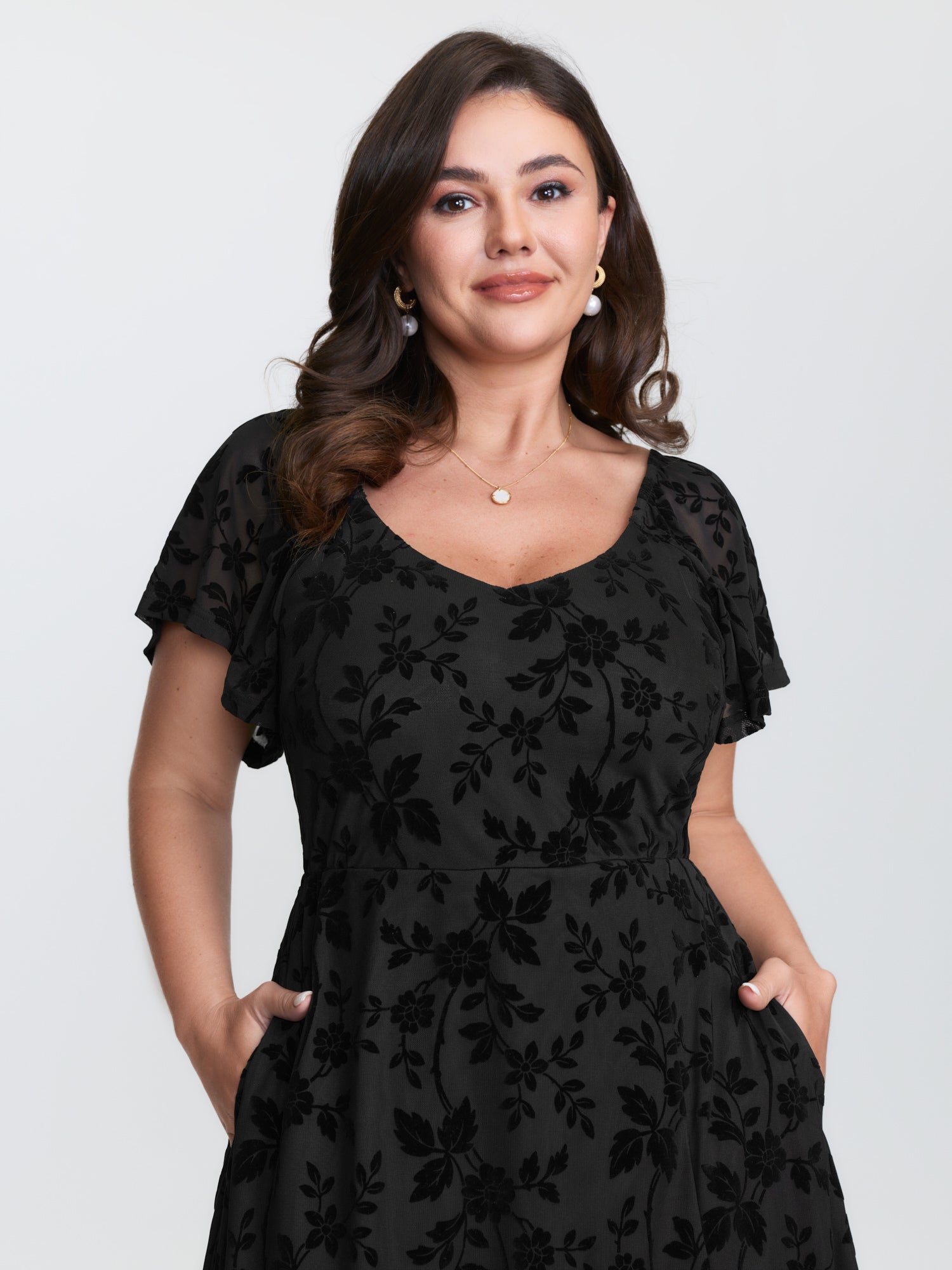 Floral Textured Jacquard Slit Hem Maxi Dress