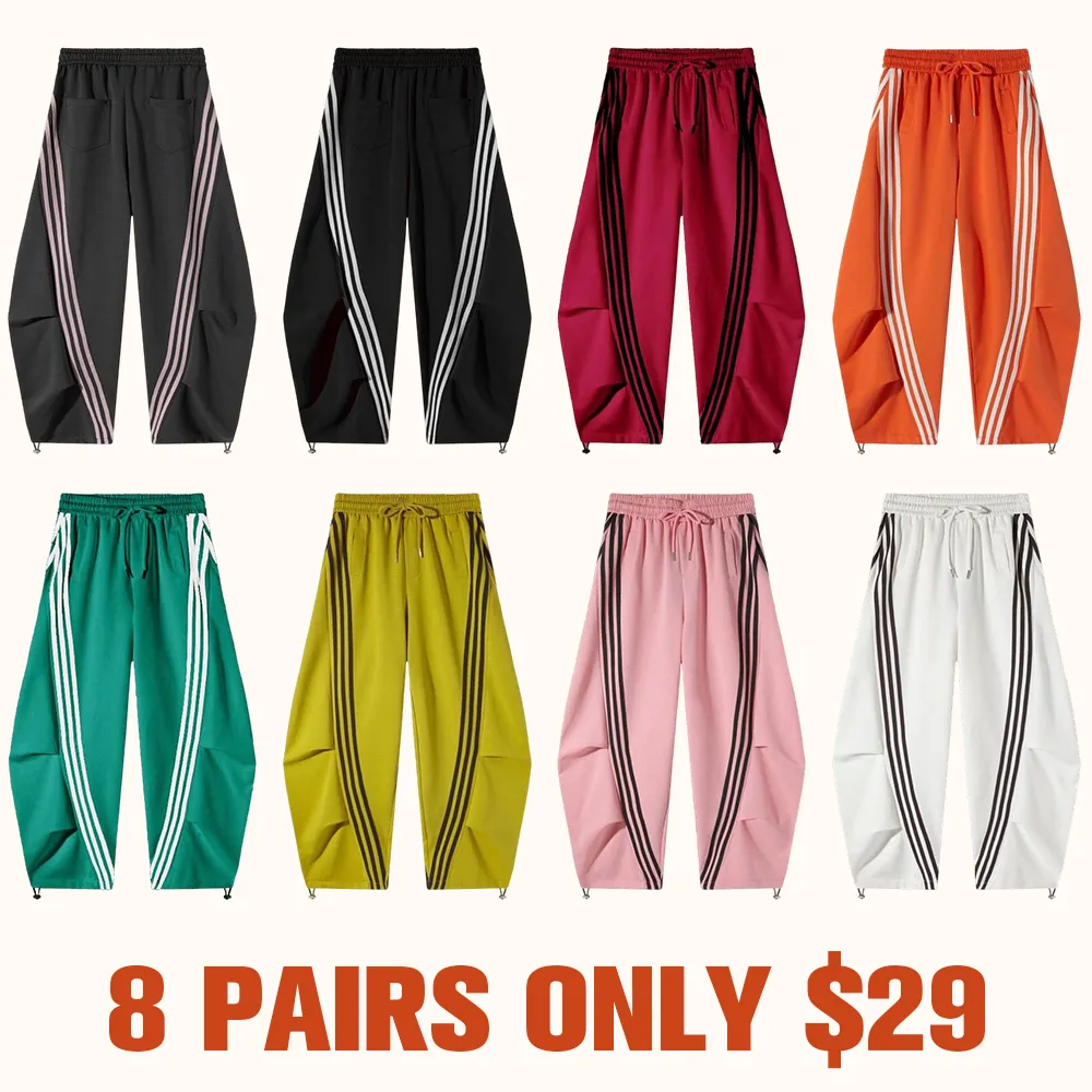 Loose Wide Leg Striped Track Pants Women's Casual Streetwear Joggers