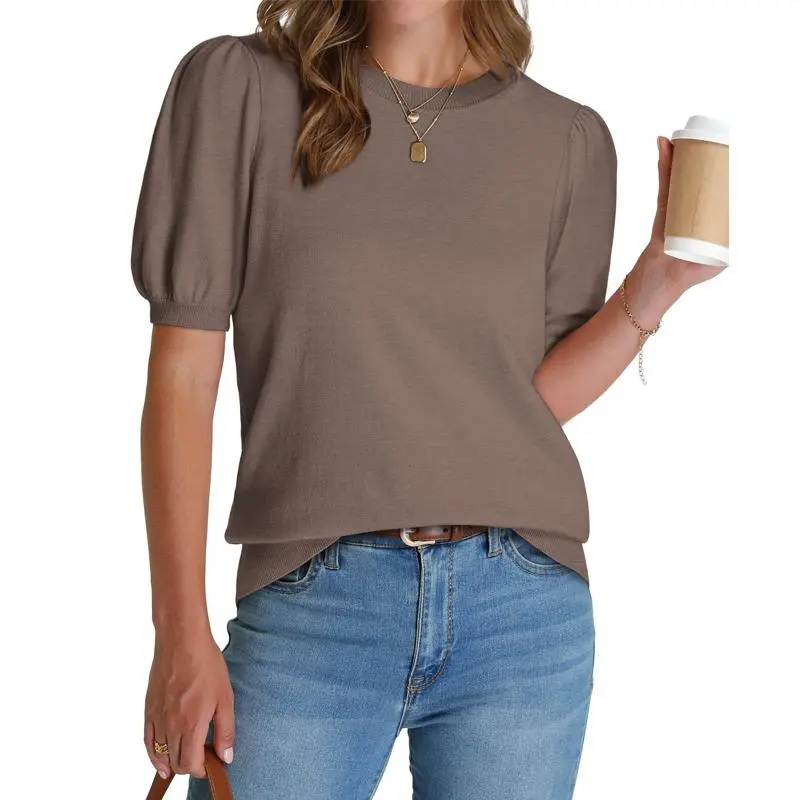 Women's Puff Short Sleeve 2026 Spring Summer Sweater - Lightweight Knit Top - Business Casual Blouse