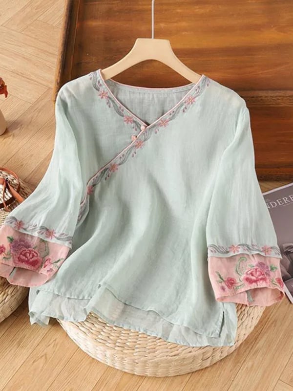 Women Embroidered Cotton Linen Tops- Fast Shipping