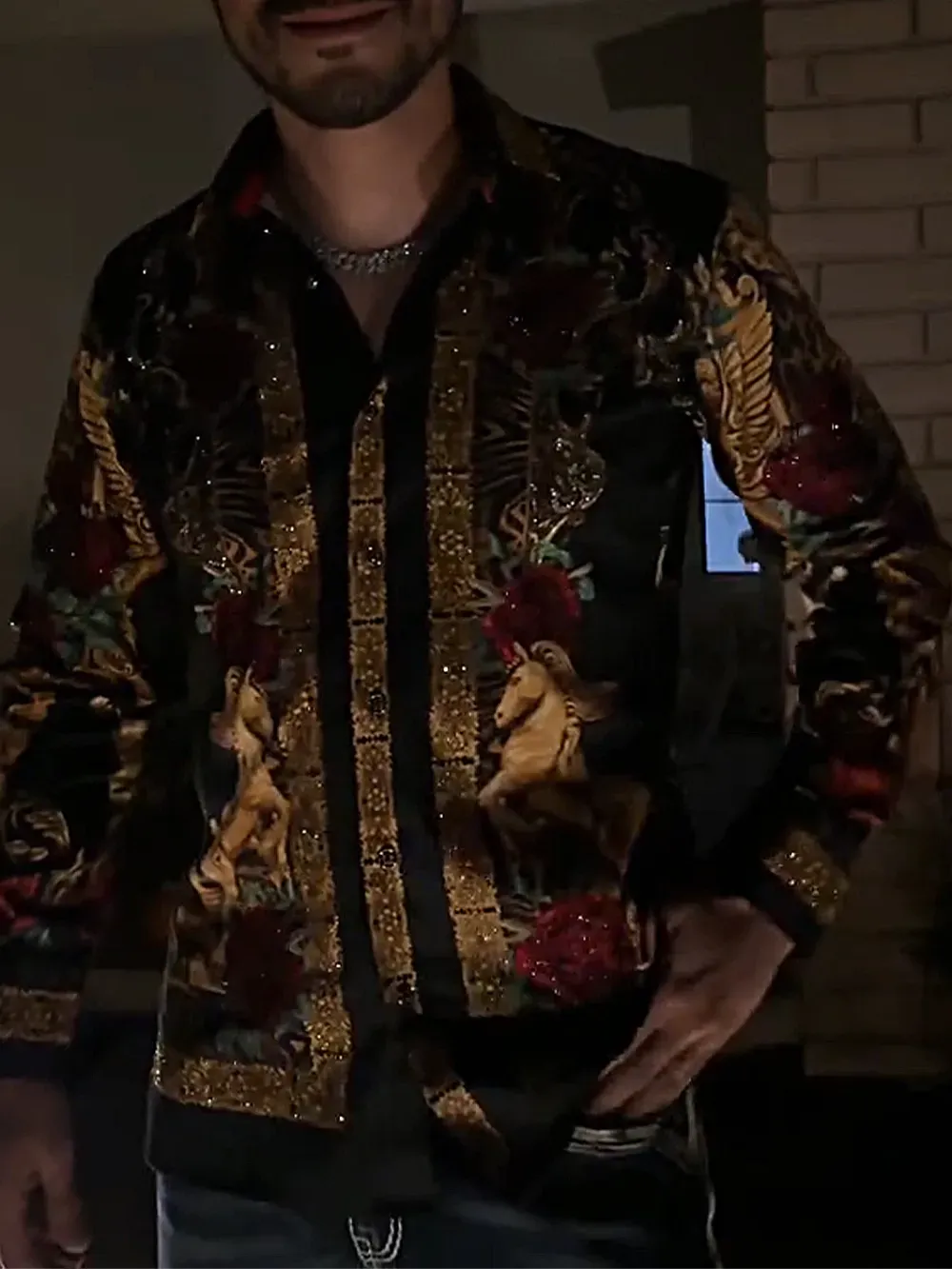 Men'S Shiny Rhinestone Pattern Shirt