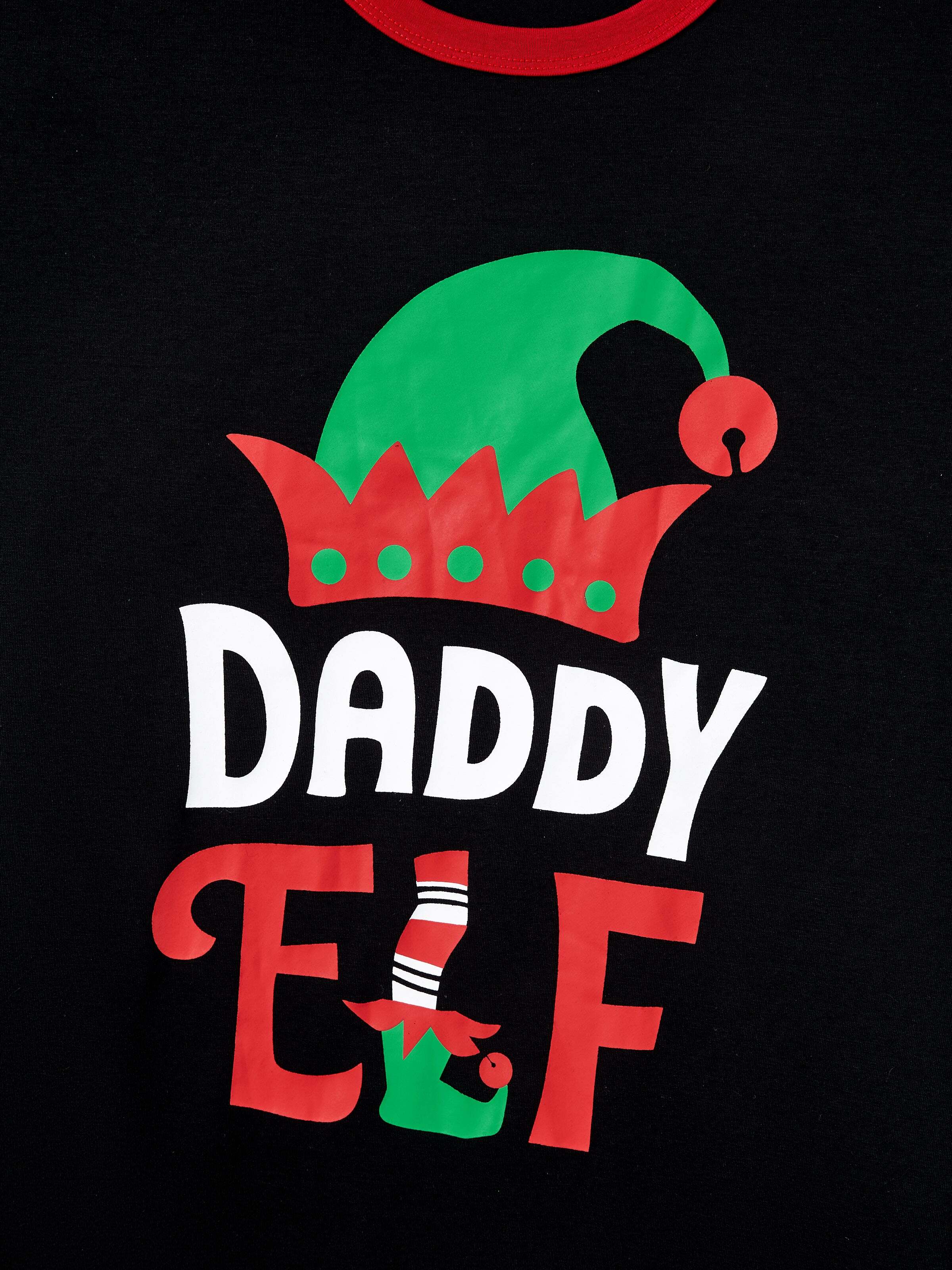 Christmas Matching Family Pajamas Set Elf Print PJS with Christmas Socks Black