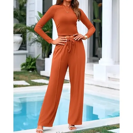 Women's 2-Piece Set – Top & Wide-Leg Pants