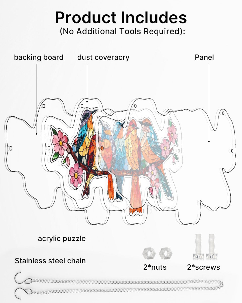 Acrylic Jigsaw Puzzle Suncatcher - Blossom Songbirds