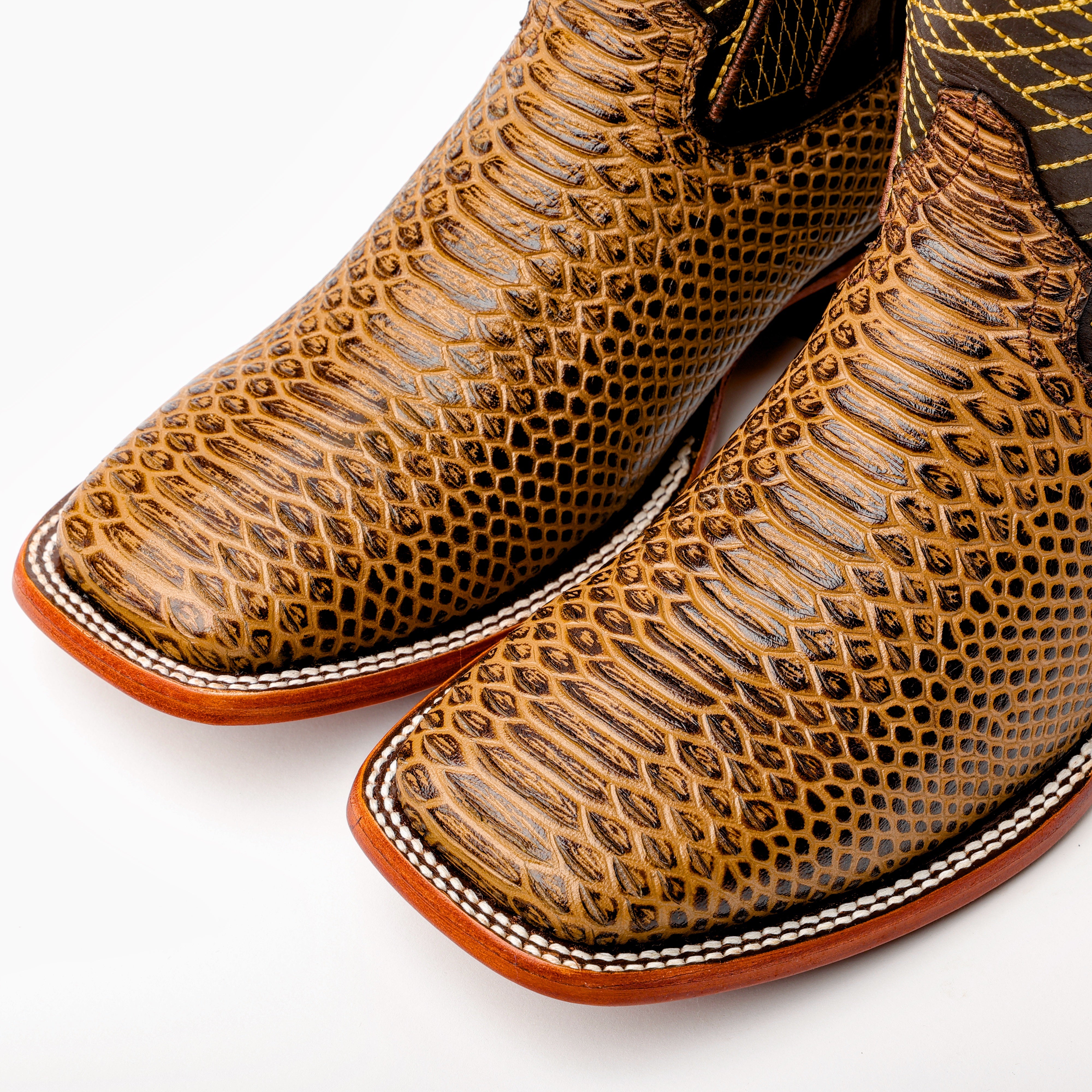 Honey Python Leather Boots - Square Toe