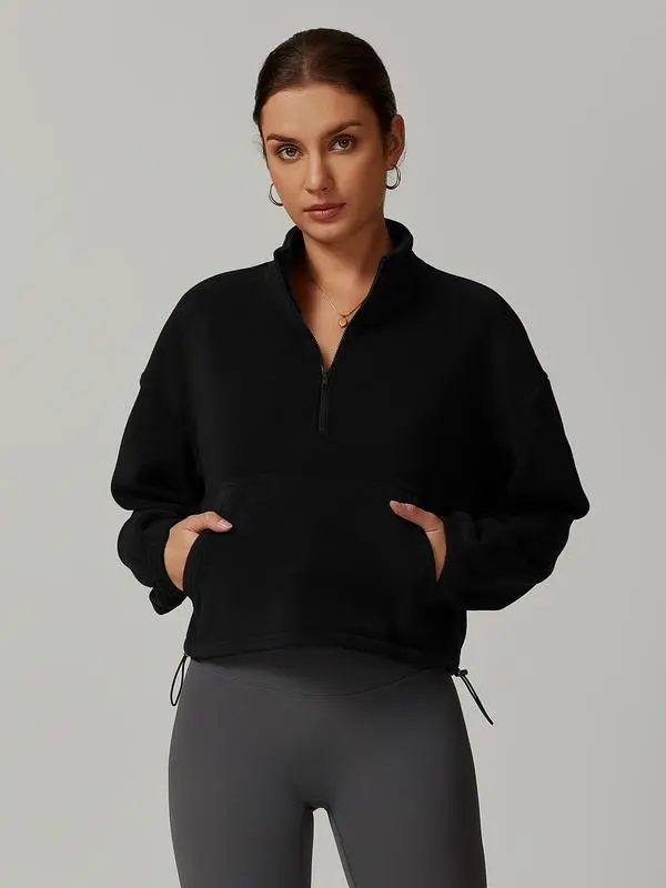 Women's Sporty Hooded Sweatshirt with Drawstring and Pocket