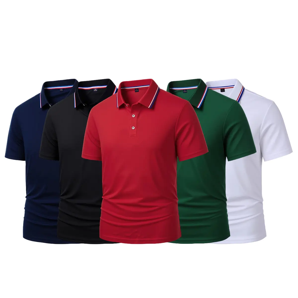 Pack of 5 - Men's Quick Dry Color Block Striped Polo Shirt