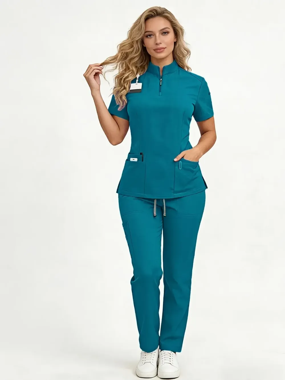 Ladies Healthcare Scrub Set with Multi-Pockets, Breathable Quick-Dry Wrinkle-Resistant Fabric