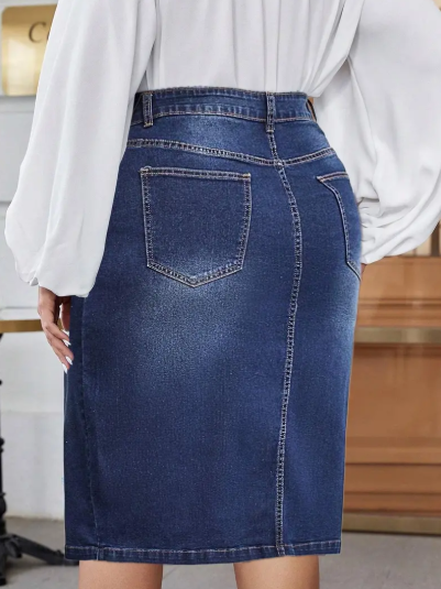 【Plus Size】 Denim Skirt, Casual Comfy Stretchy Jean Skirt for Daily Wear, Women's Bottoms for All Seasons