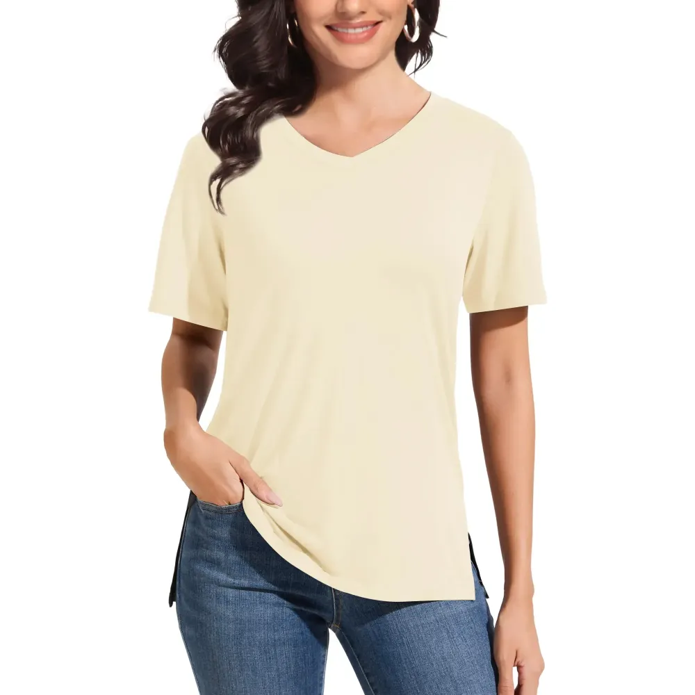 Women's Plus Size Short/Long Sleeve T-Shirts - ‌Lightweight Casual V-Neck Tops for Fall, ‌Breathable Loose Fit‌