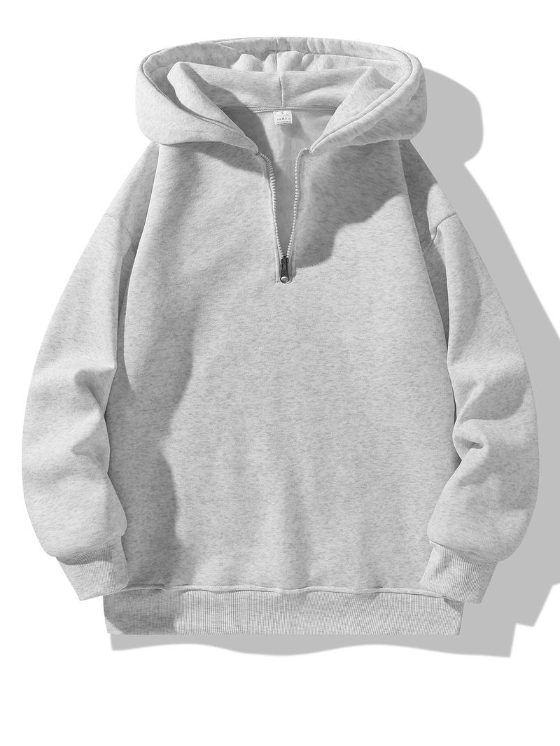 Unisex Plain Half Zip Up Thermal Lined Hoodie