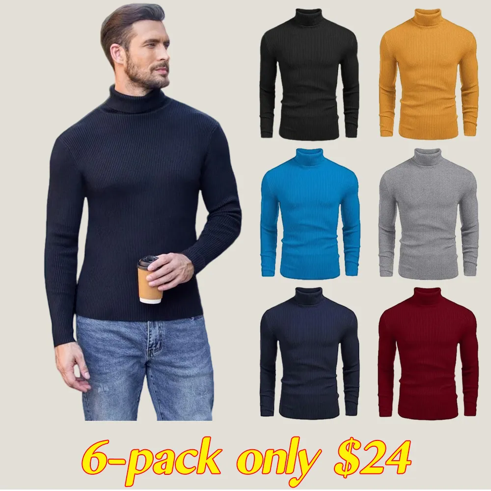 Autumn Men's Knitted Ribbed Turtleneck Slim Fit Basic Sweater