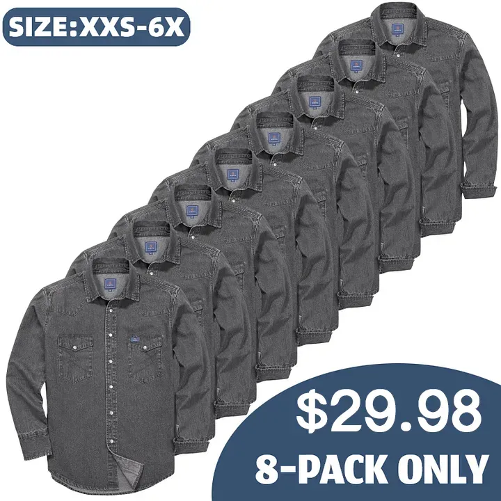 🔥HOT-SALE 🔥Men's Long Sleeve Stone-Washed and Pre-Washed Denim Work Shirt