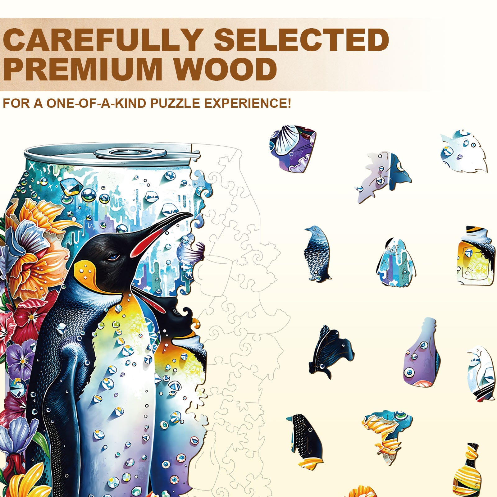 Floral Penguins Wooden Jigsaw Puzzle