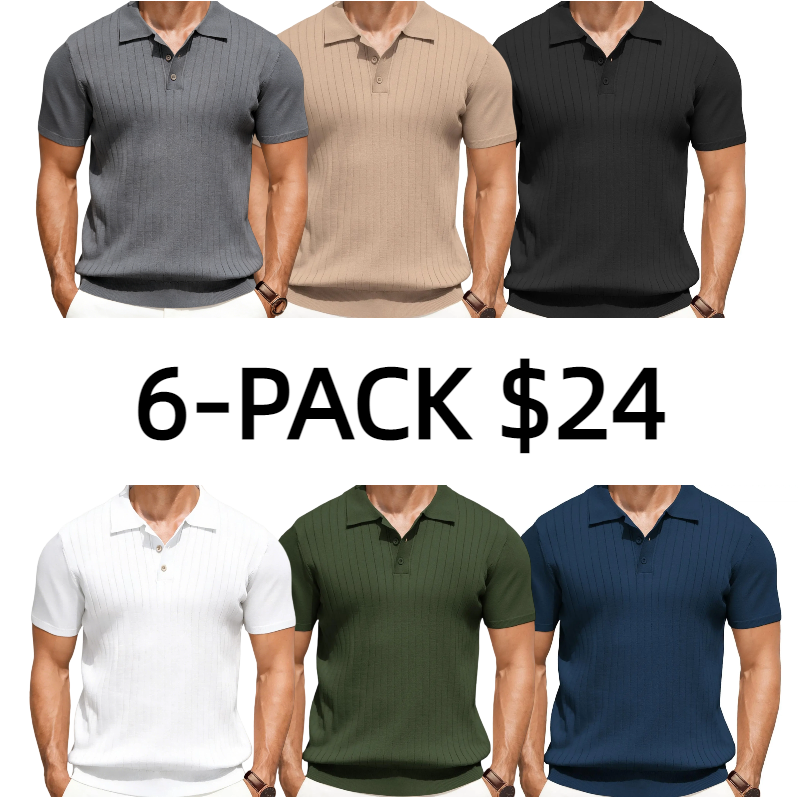 Men's Knit Polo Shirts Short Sleeve Ribbed Knitted Shirt