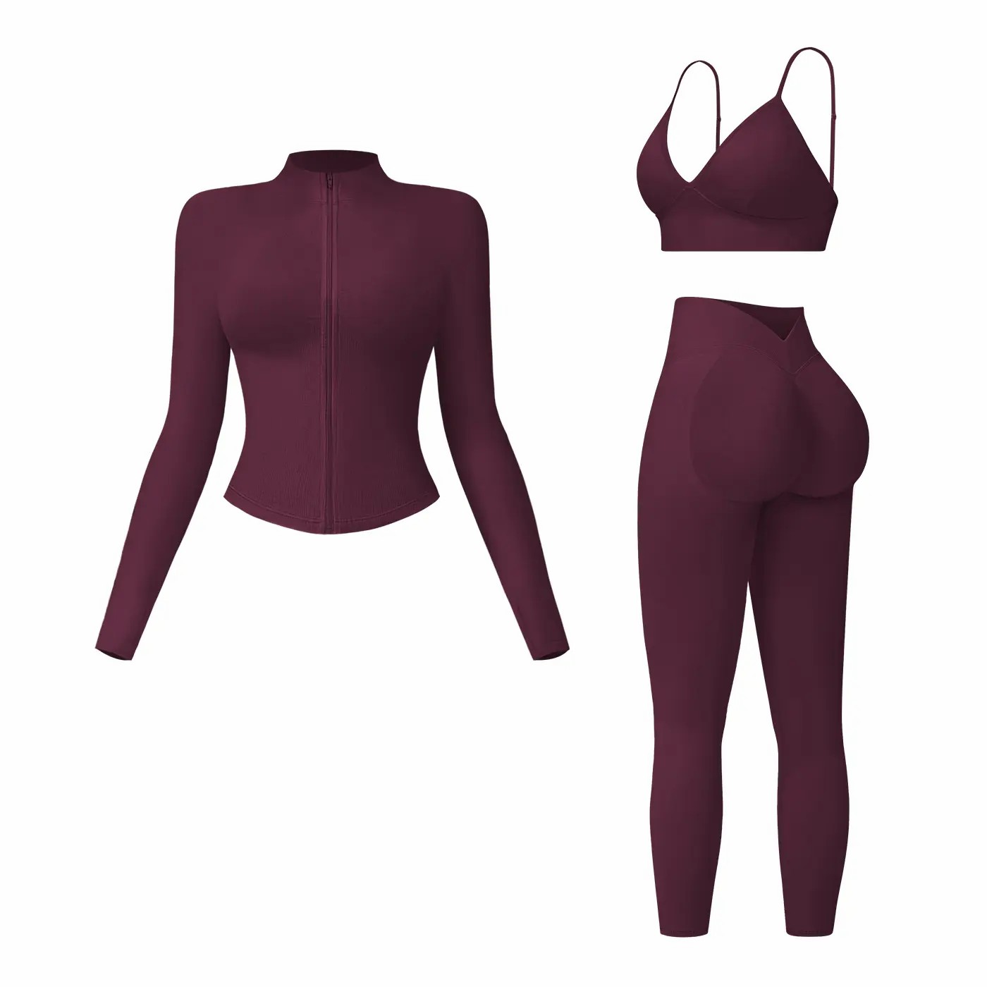 Women's 3-Piece Activewear Set – Criss Cross Crop Top, High Waist Leggings & Zip Up Jacket