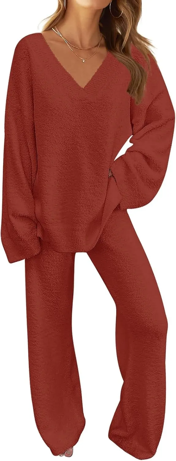 Women's Lounge Sets 2025 Fall Fashion 2 Piece Outfits Sweater Pajama Set