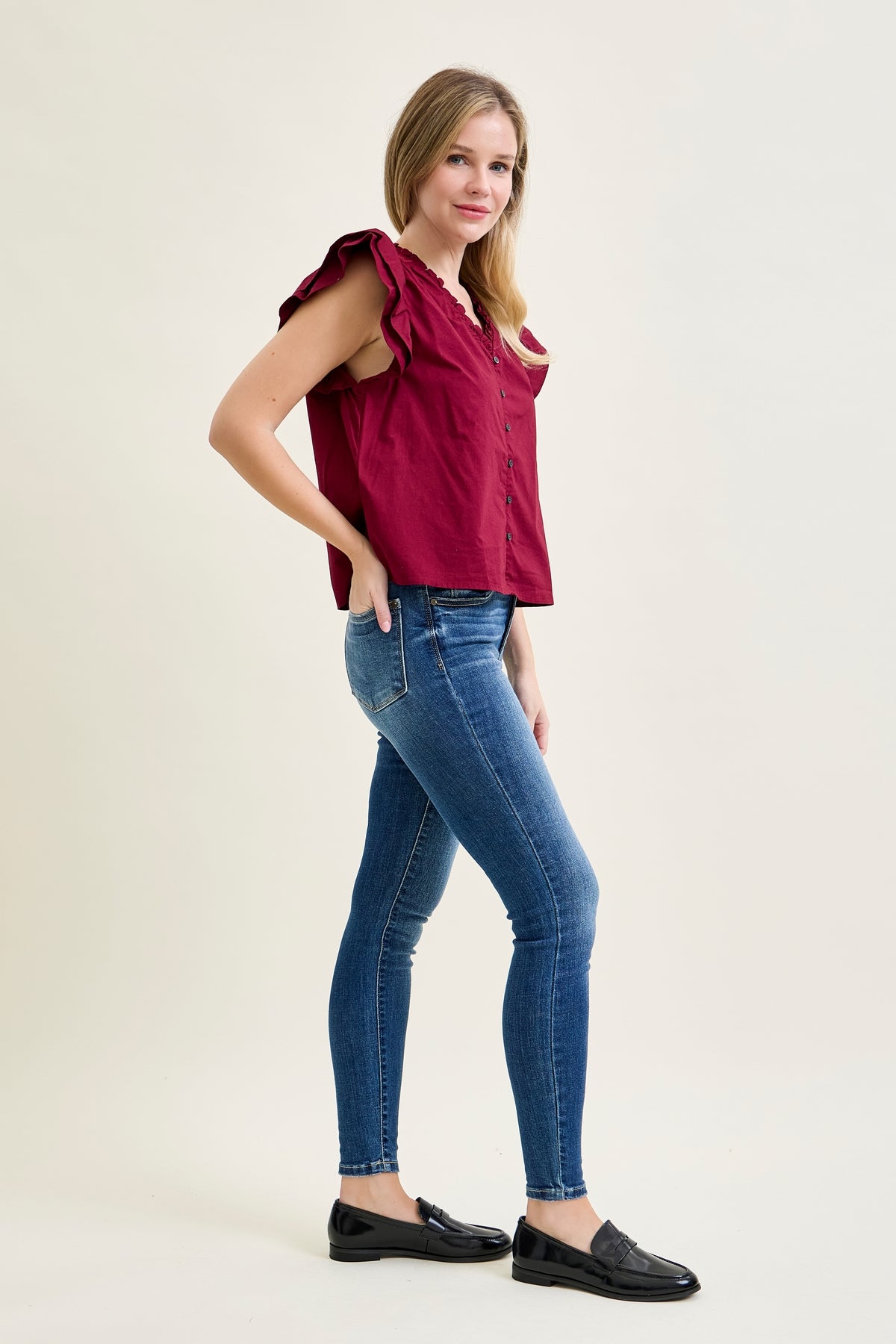 Rose Classic Button Fly Skinny Jeans