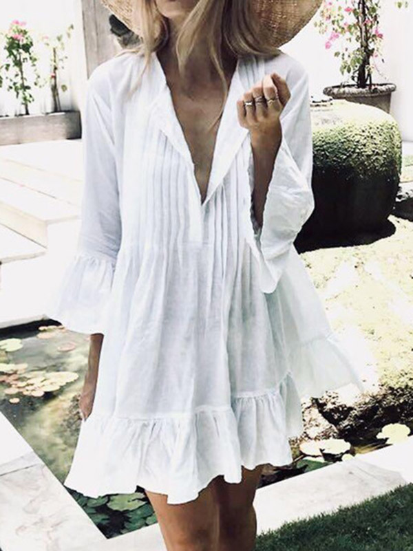 Solid Color Long Sleeves Cover-Ups Tops