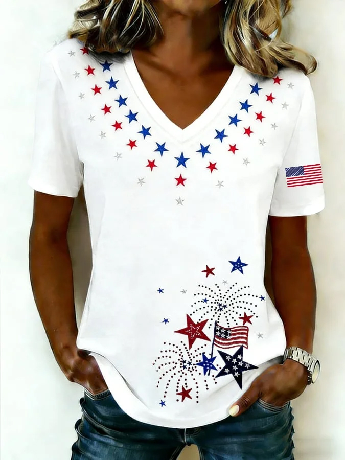 Women'S V-Neck Casual Short Sleeved T-Shirt