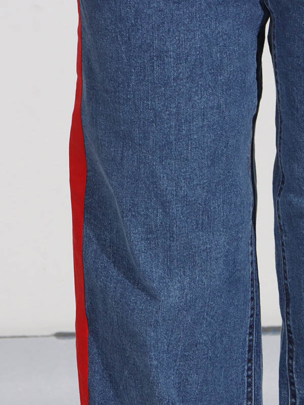Buttoned Contrast Color Pockets Tied High Waisted Loose Jean Pants Bottoms