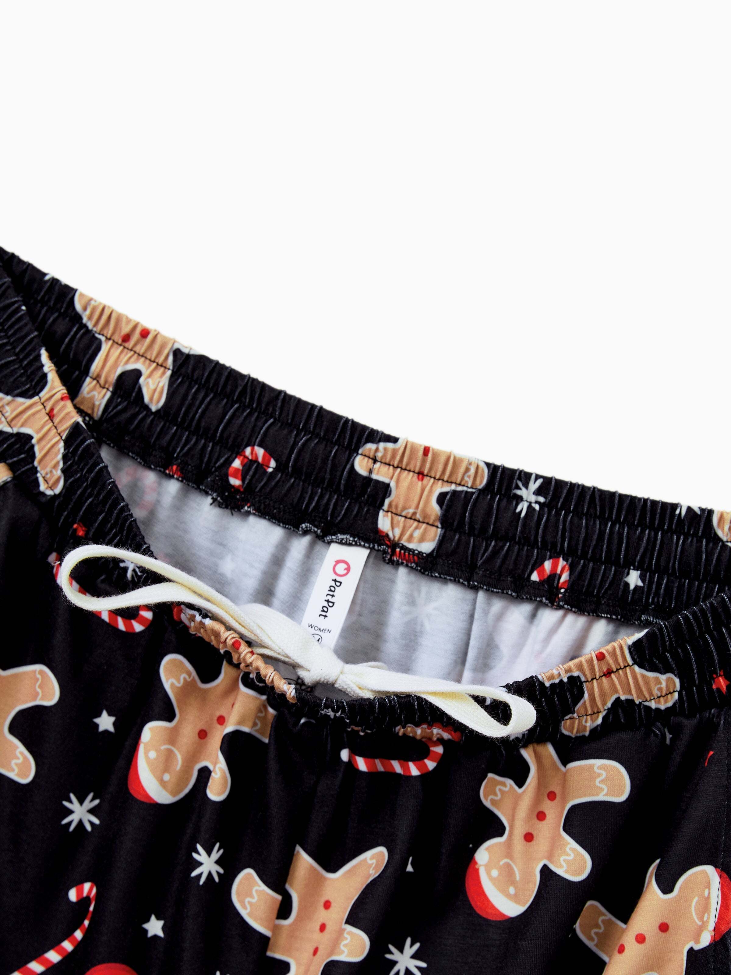 Christmas Matching Family Pajamas Set Gingerbread Print Black PJS with Christmas Socks Black