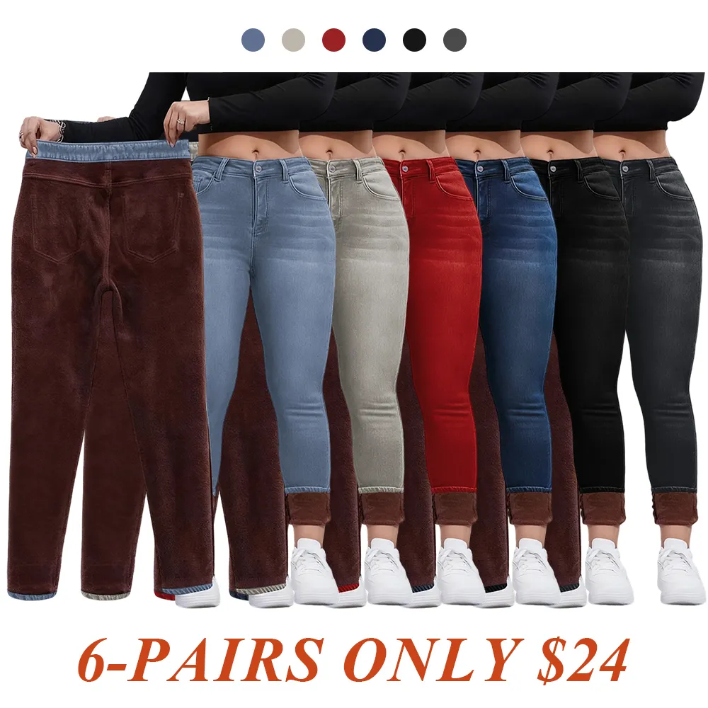 Women's Fall Winter Fleece Lined Denim Jeans