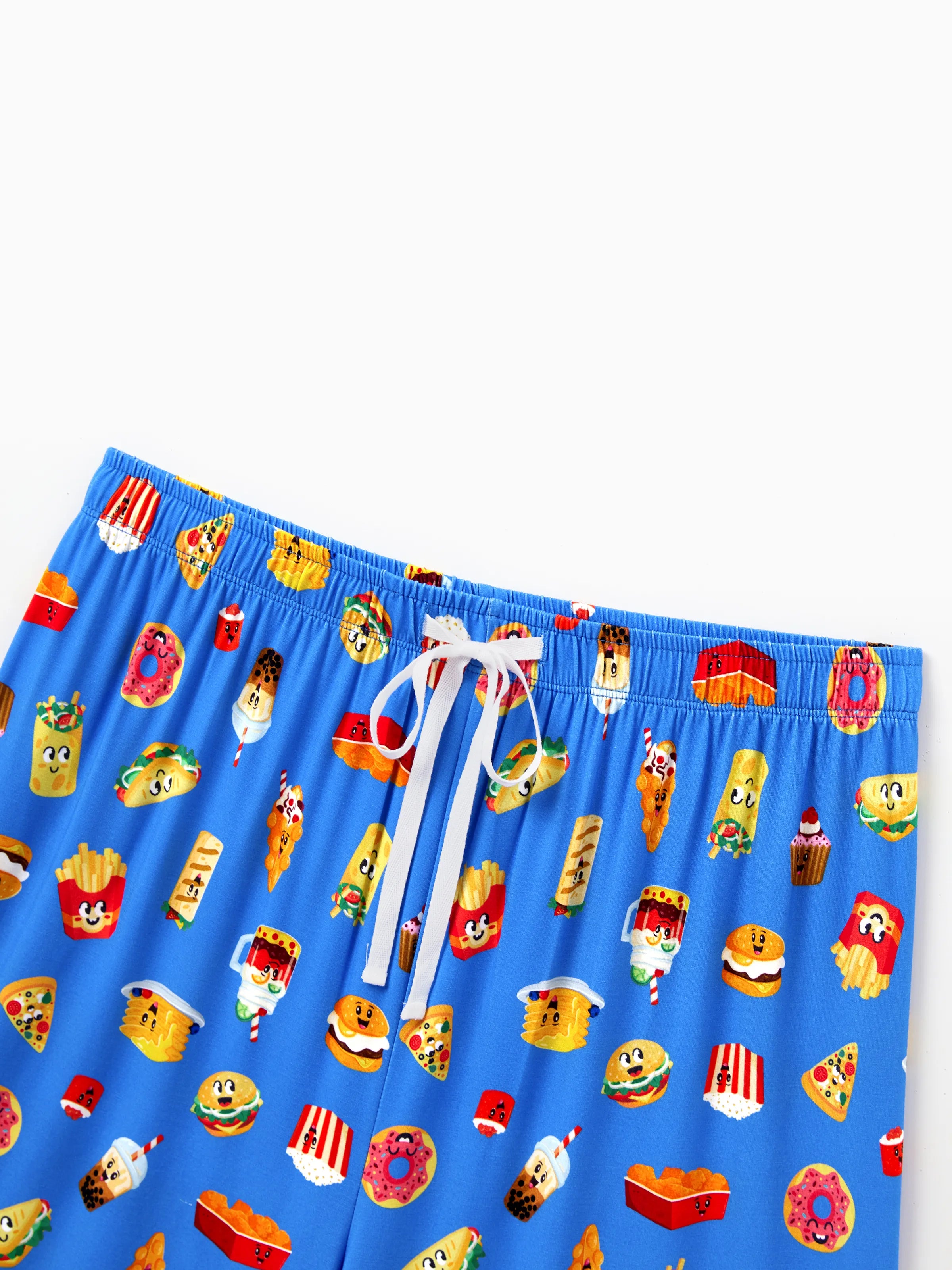 Family Matching Bamboo Pajamas Buttery Soft Bamboo PJs for Men Women Kids Toddler, Cute Burger & Fries Print Short Sleeve Sleepwear (Snug-Fitting for Children) Royal Blue