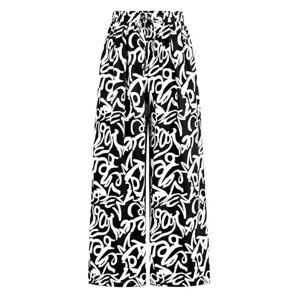 Women's Pants Elastic Waist Striped Lightweight Palazzo Trousers With Pockets Casual Lounge Wide Leg Bottoms