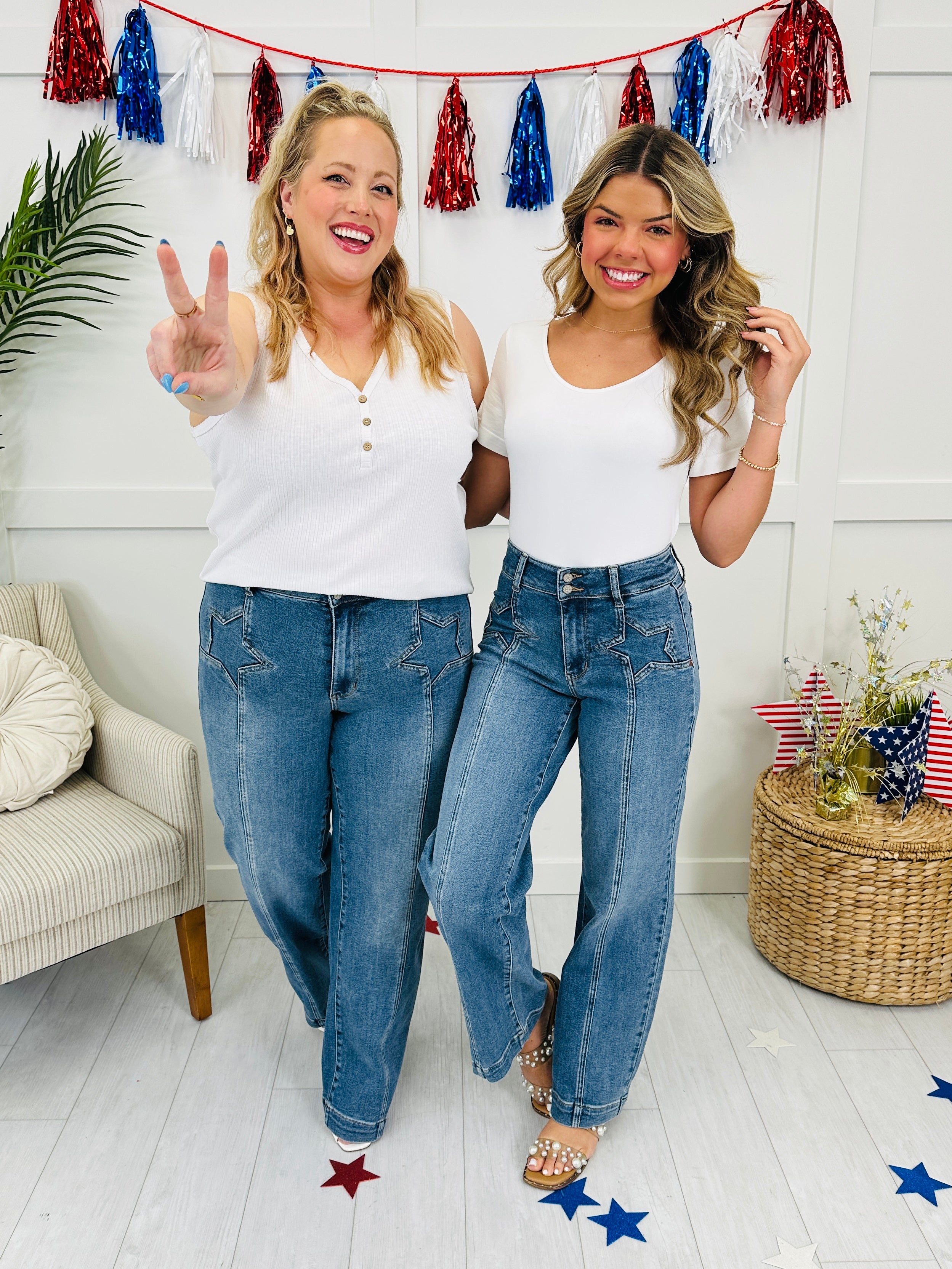 Judy Blue Star Spangled Style Wide Leg Jeans