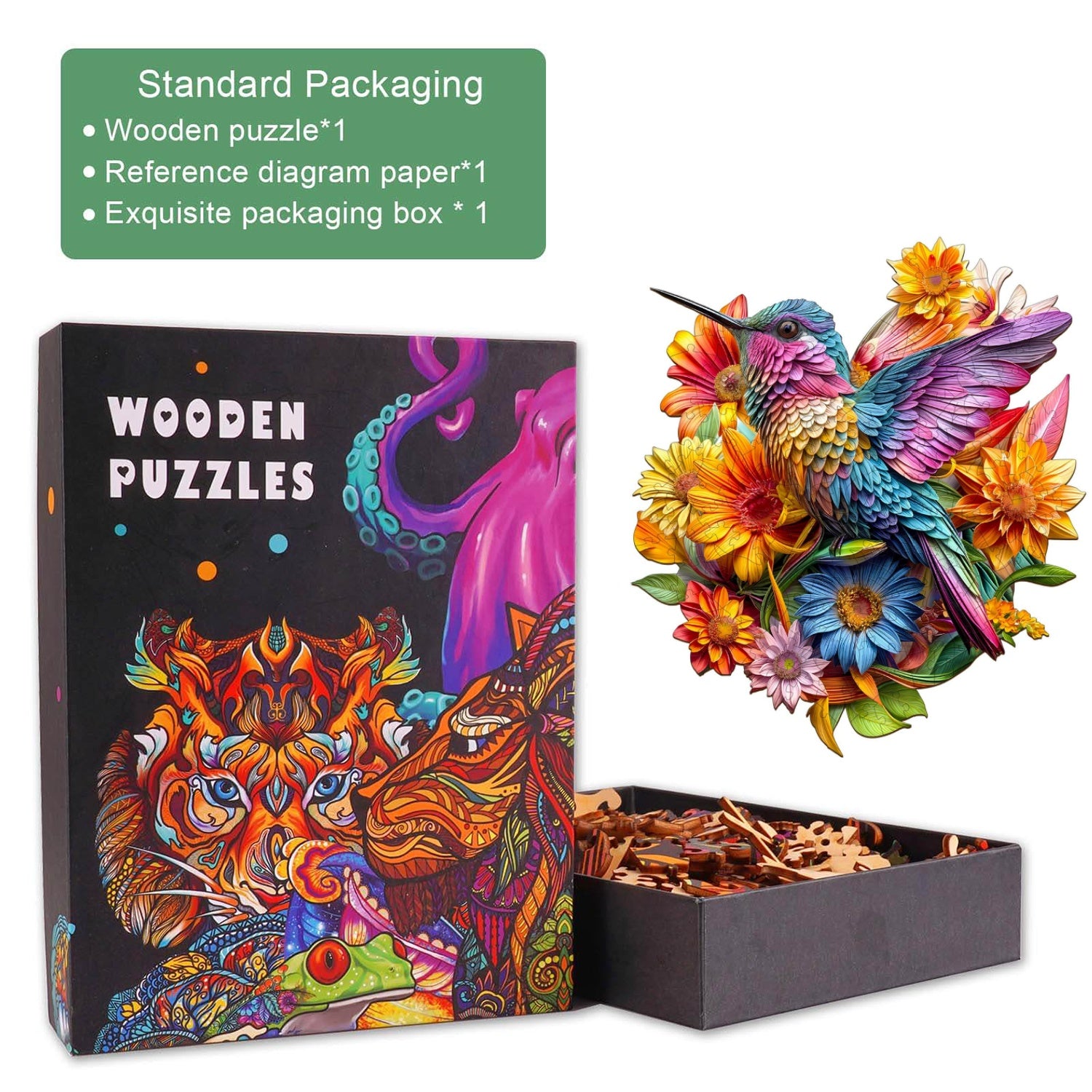 Hummingbird and Flowers Wooden Jigsaw Puzzle