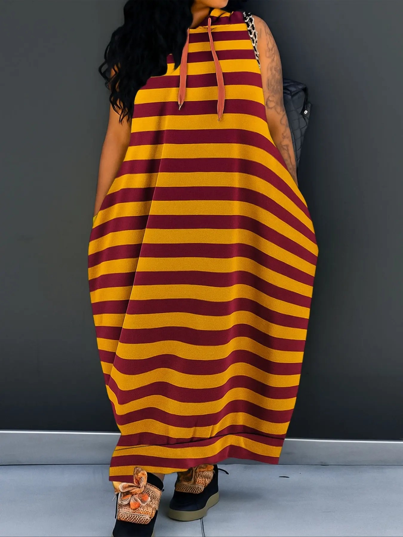 👍9 - PACK Women's Plain Drawstring Hoodie Tank Dress with Pocket for Summer