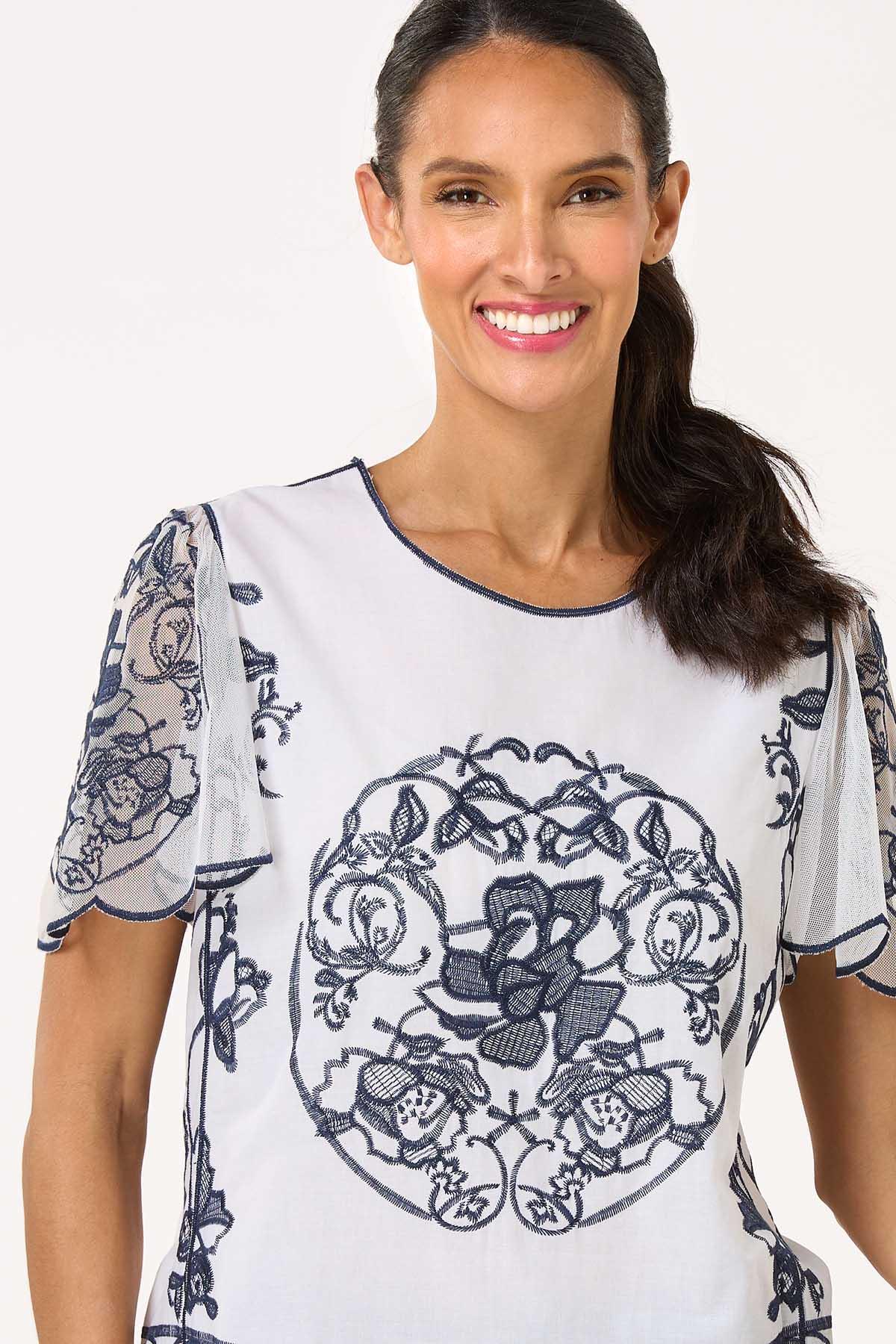 Floral Navy Embroidered Top