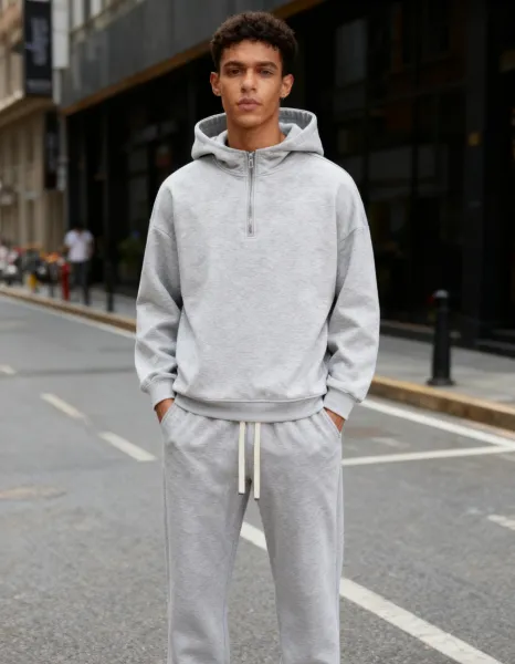 Fit Casual Drop Shoulder Half Zip Hoodie