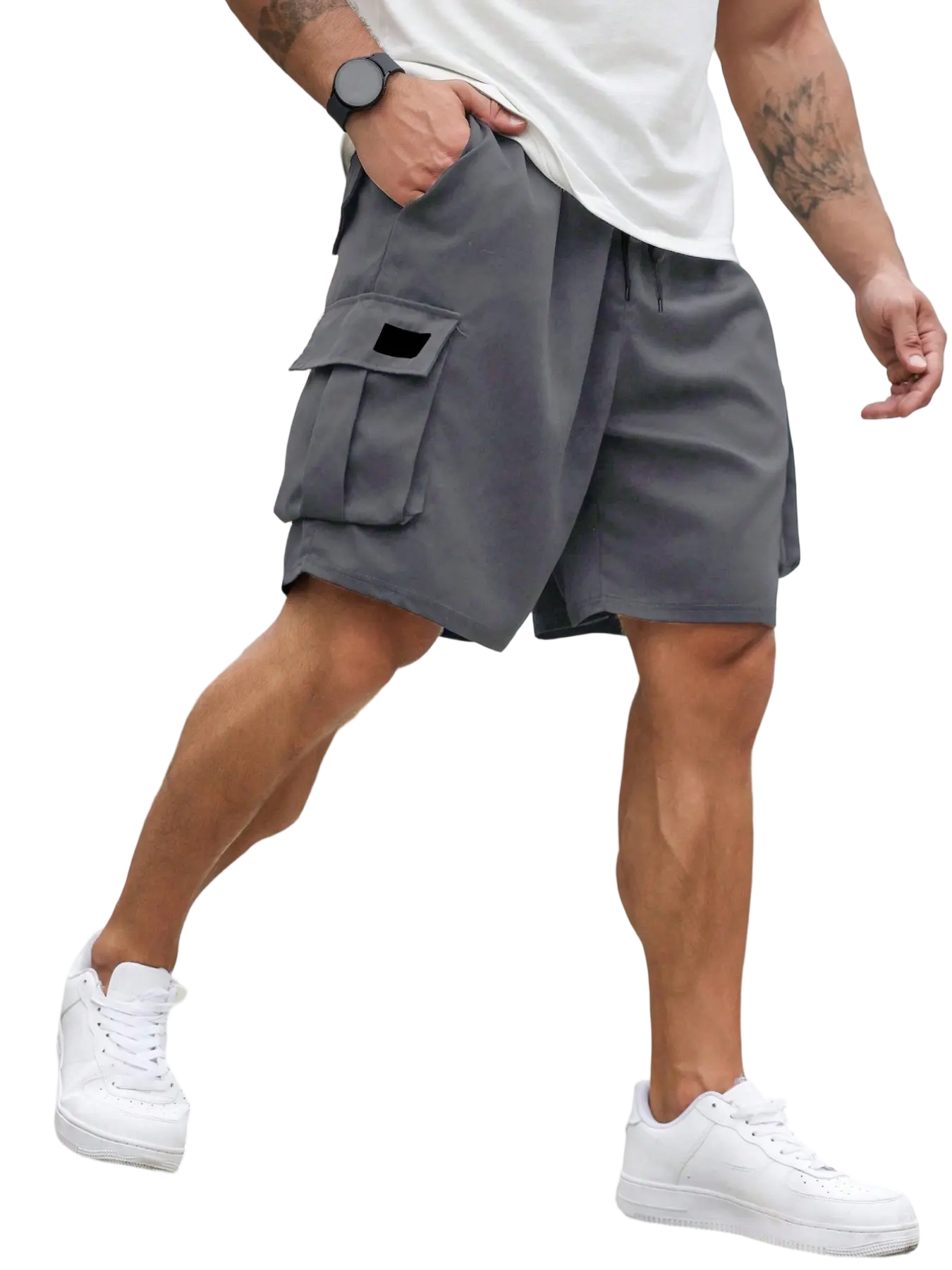 Men's Plus Size Shorts with Pockets and Waist Drawstring, Casual Streetwear Shorts