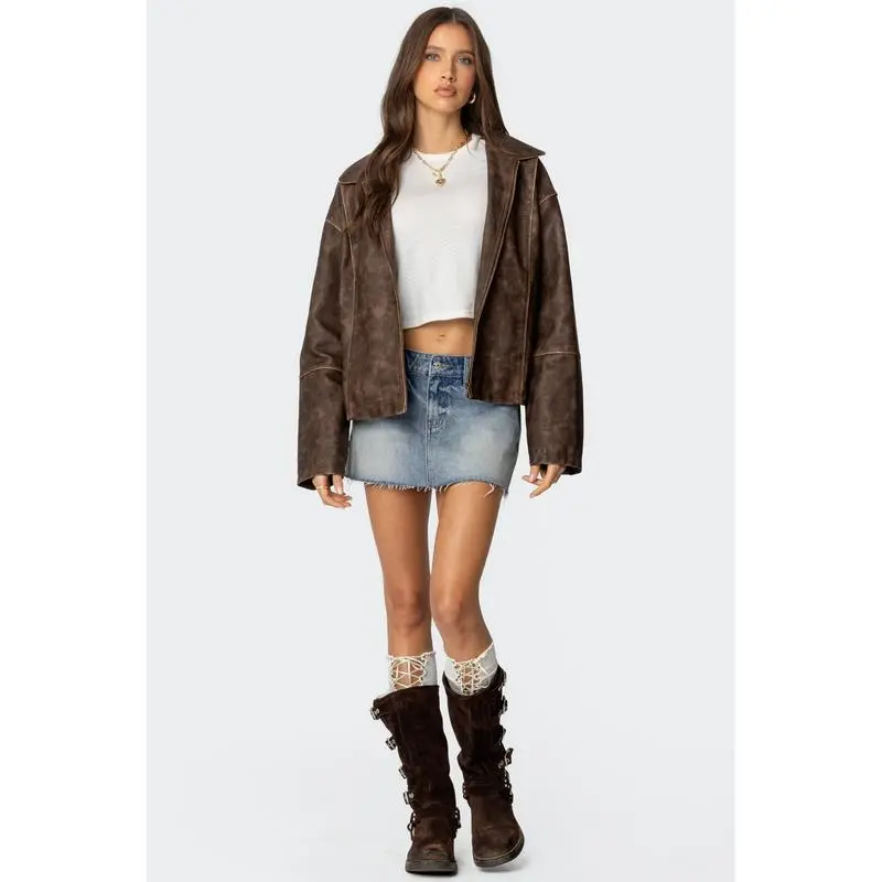 Oversized Washed Faux Leather Jacket