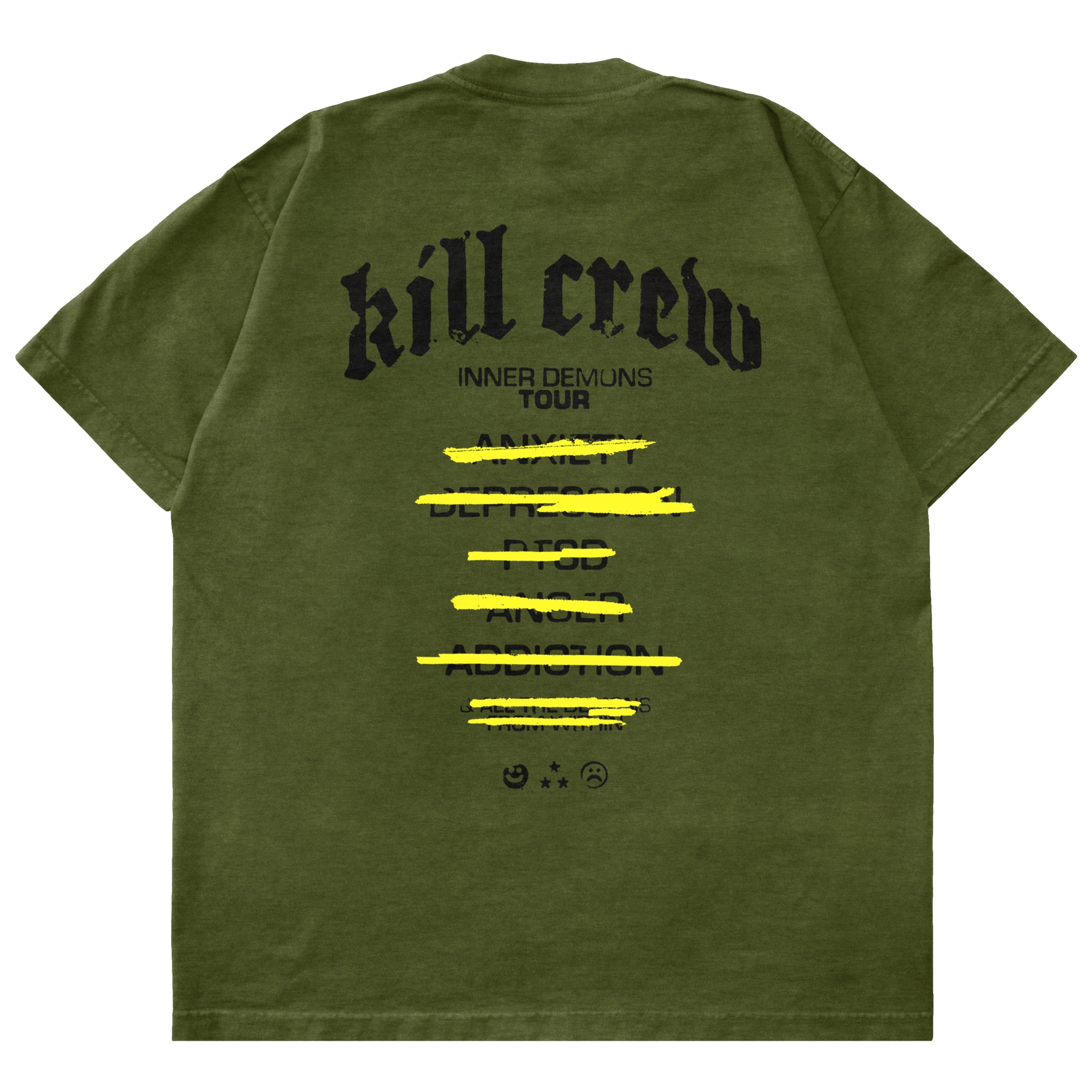 RELAXED FIT INNER DEMONS TOUR T-SHIRT - OLIVE / BLACK