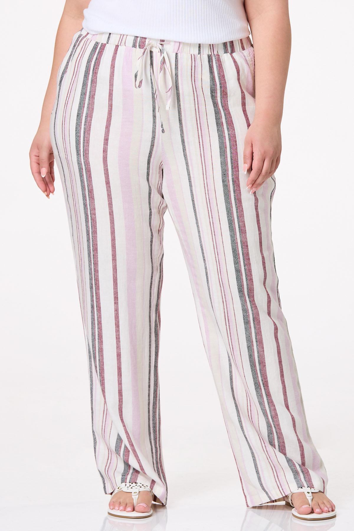 Plus Size Stripe Linen Pants