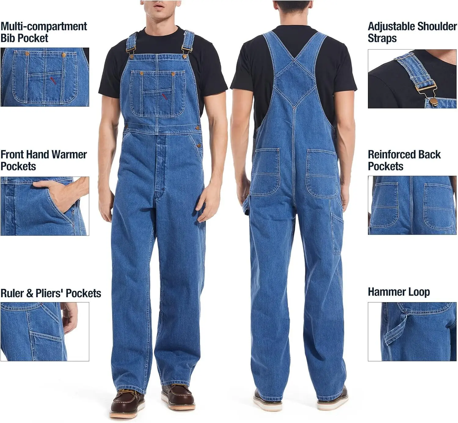🔥Men's 4-Pack Flex Denim Bib Overalls — Adjustable & Utility Ready