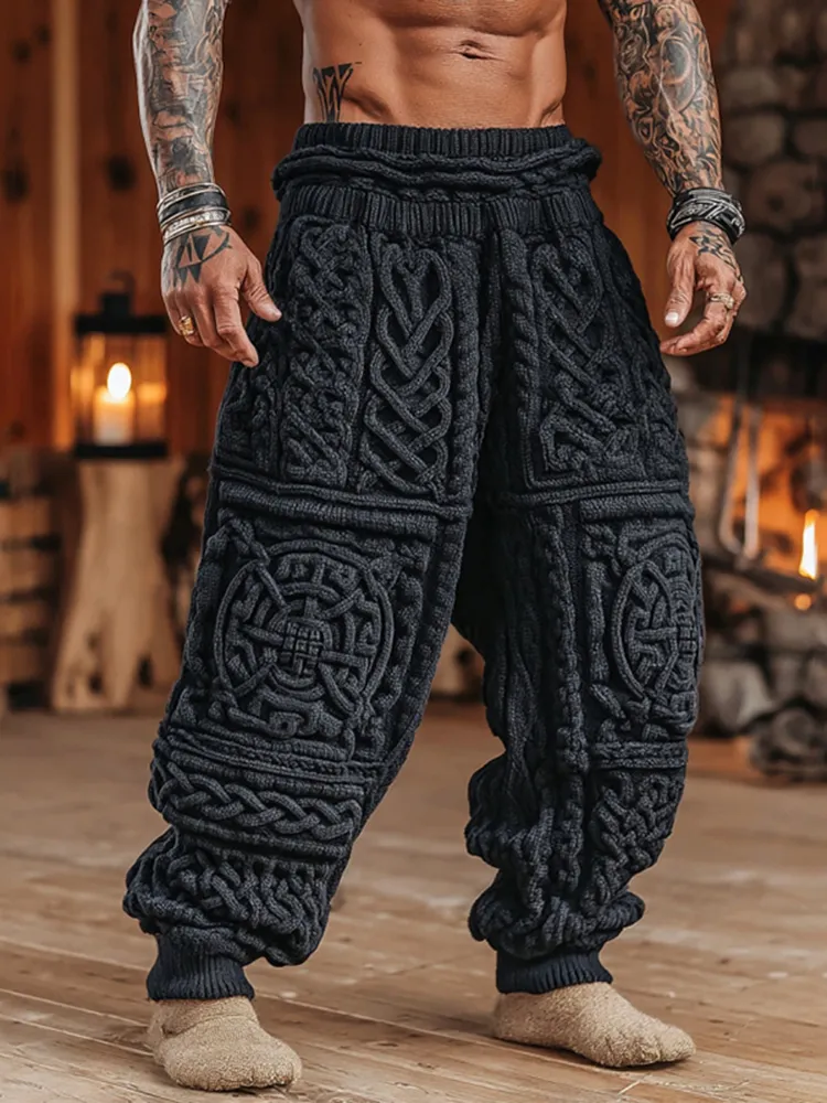 Men's Viking Tribal Celtic Pattern Art Cozy Knit Pants