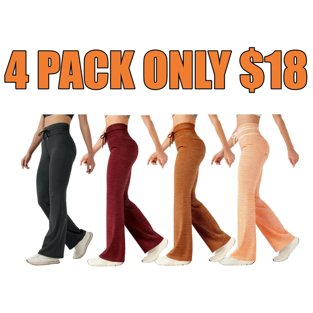 High Waisted Drawstring Stripe Flare Yoga Pants with Pockets