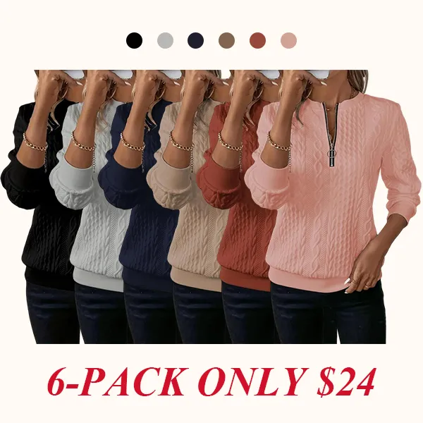 Women's Plain Textured Half Zip Up Sweatshirt