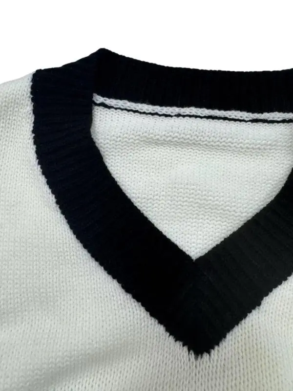 Autumn Winter Color Block V Neck Sweater for Women