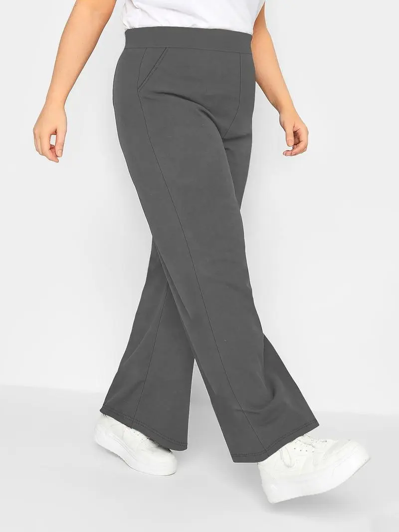 [Plus Size] Solid Color High Waist Straight Leg Pants, Casual Comfy Pocket Trousers for Daily Wear
