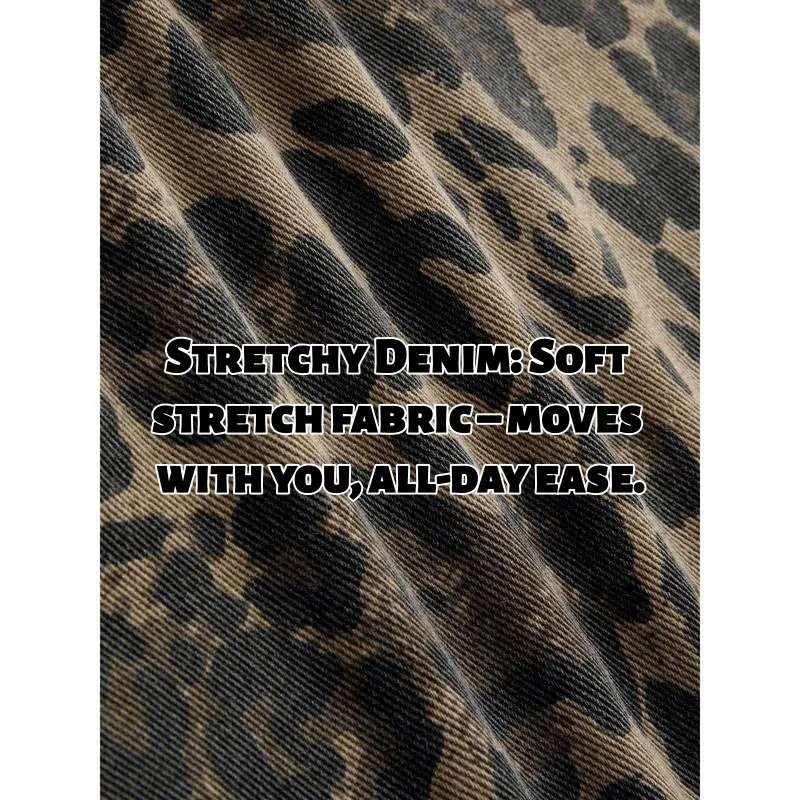 Women's Leopard Buckle Oversized Denim Wide Leg Jumpsuit