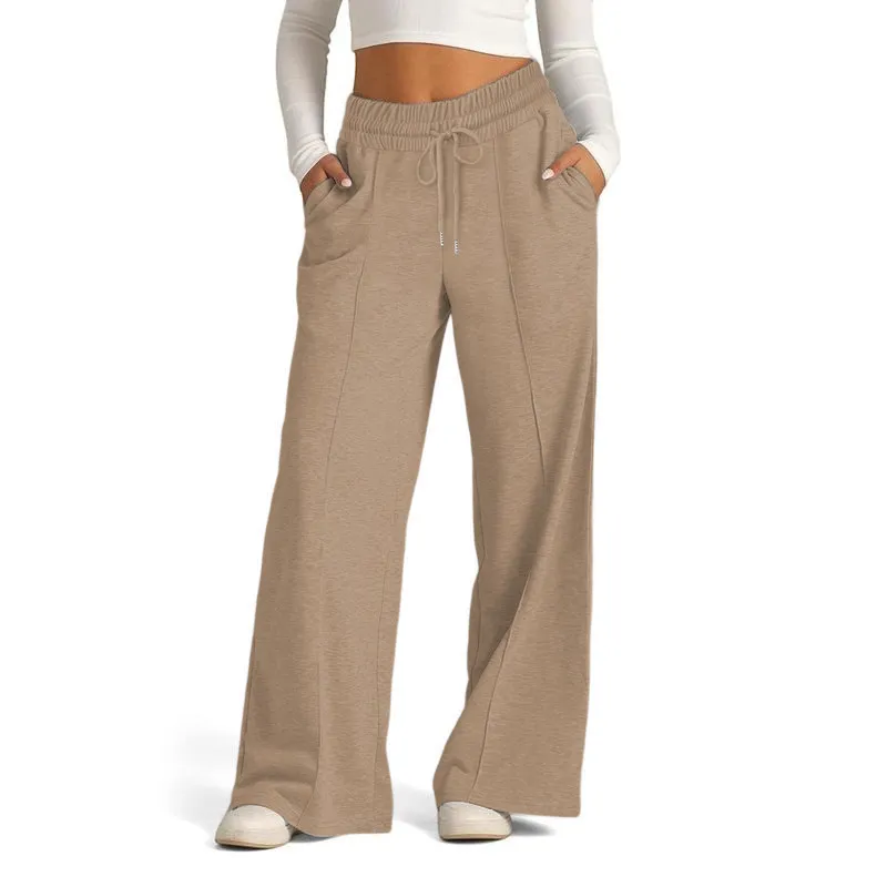 Women's Simple Design Straight Leg Drawstring Baggy Lounge Pants