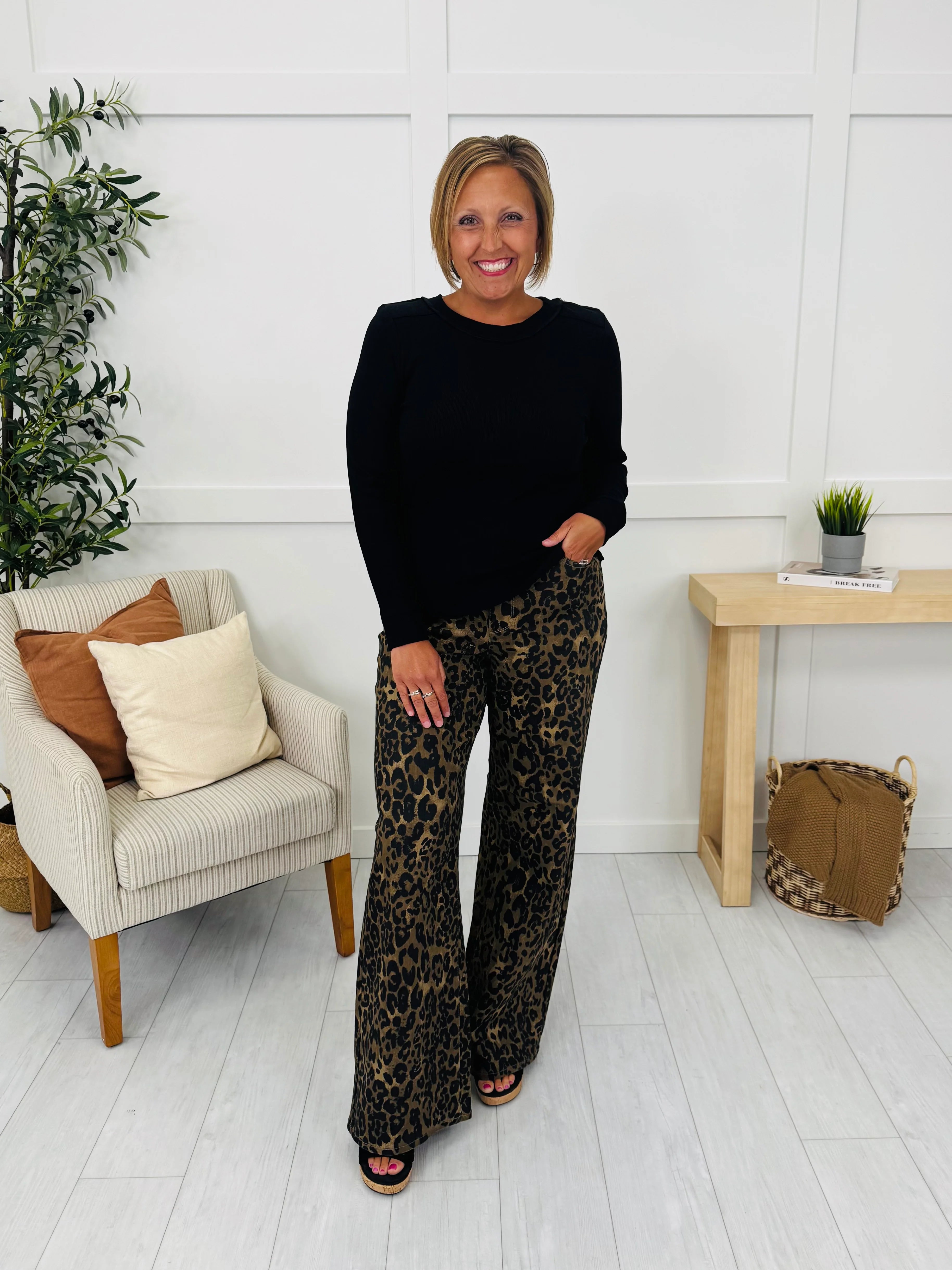 Judy Blue Walk On The Wild Side Retro Wide Leg Leopard Jeans