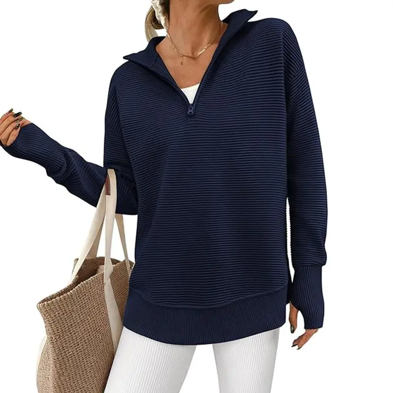 Women's Long Sleeve Quarter Zip Pullover Sweater